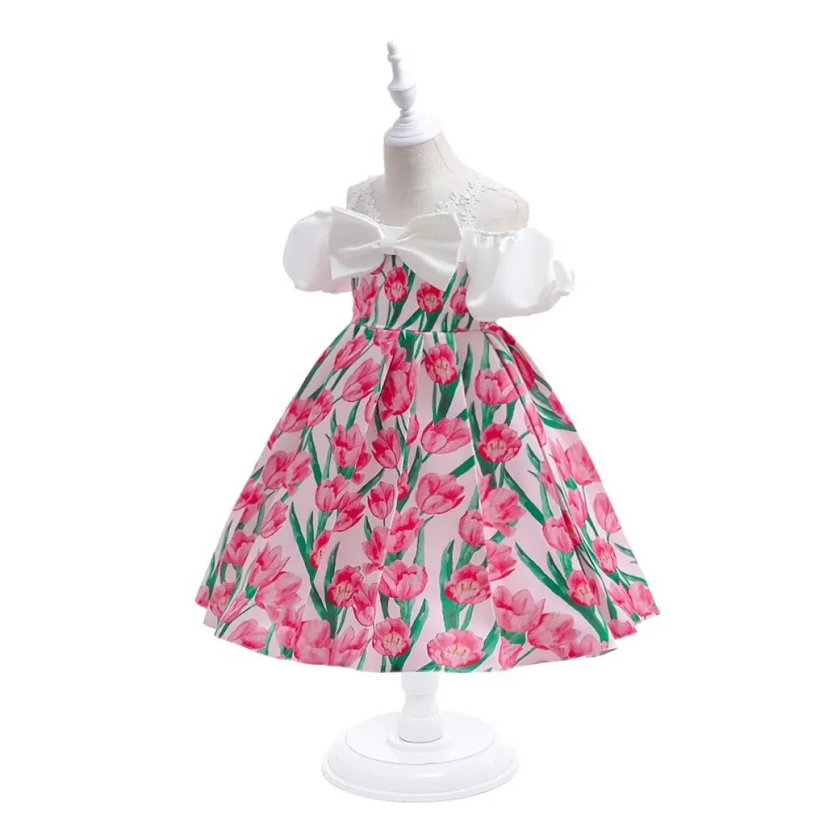 Abiti da ballo per ragazze con fiori formali per bambini per matrimoni Fiocco in rete Costume da principessa di Natale Abito da