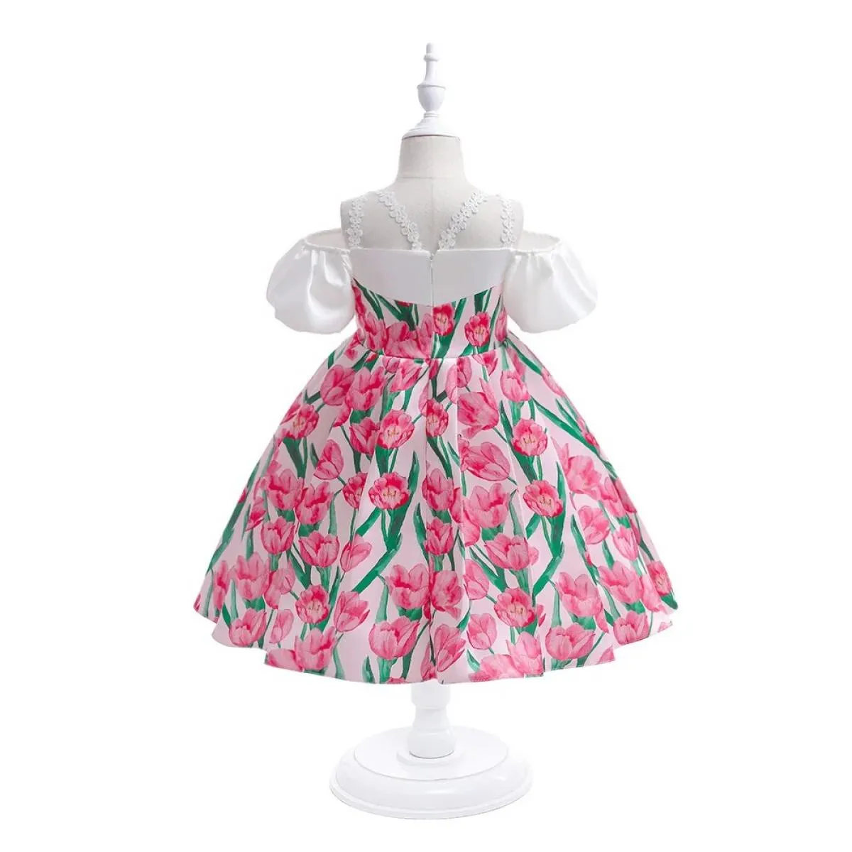 Abiti da ballo per ragazze con fiori formali per bambini per matrimoni Fiocco in rete Costume da principessa di Natale Abito da