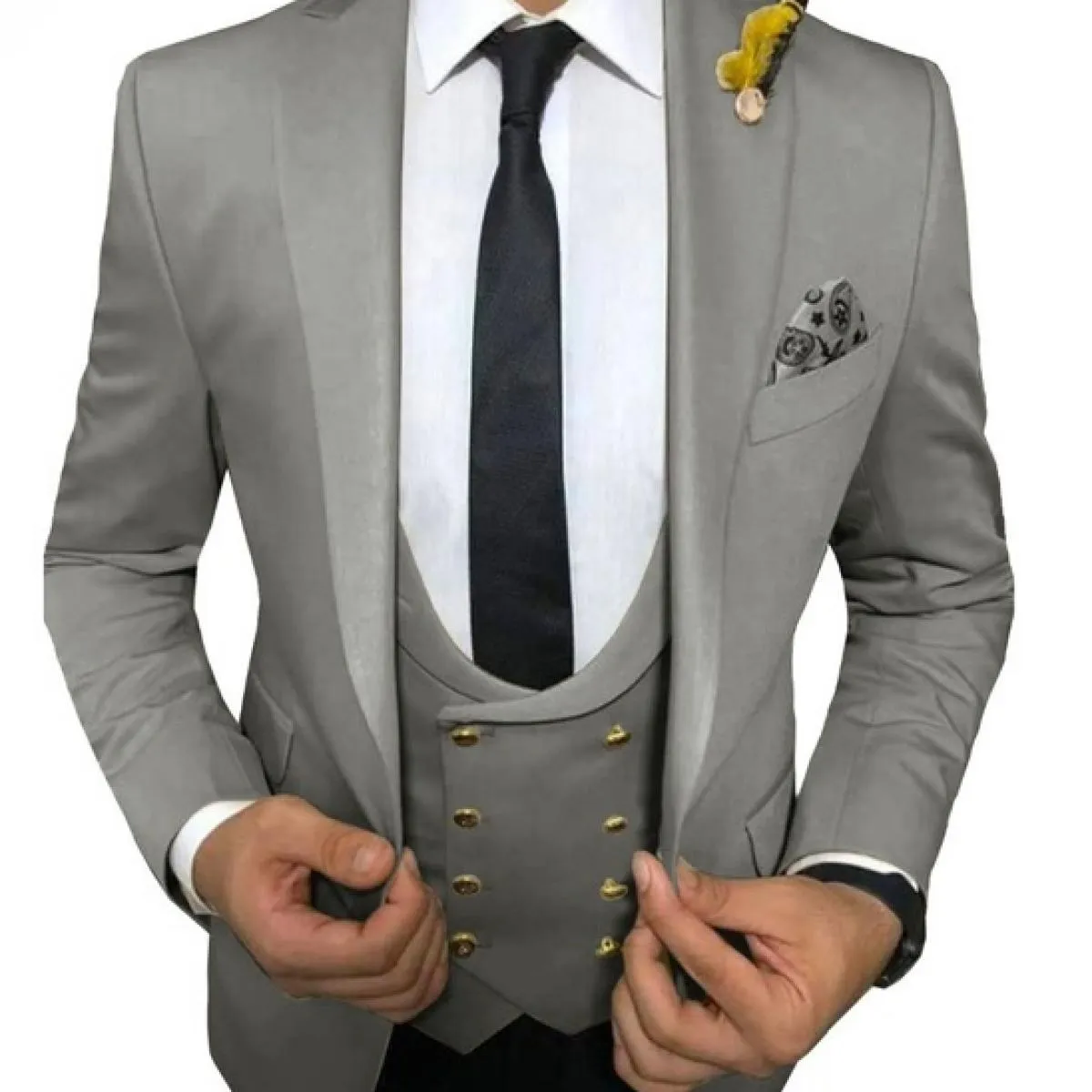 Abiti da uomo casual bianchi slim fit per la cena Smoking da sposa in 3 pezzi con gilet doppiopetto Pantaloni neri Fashio maschi