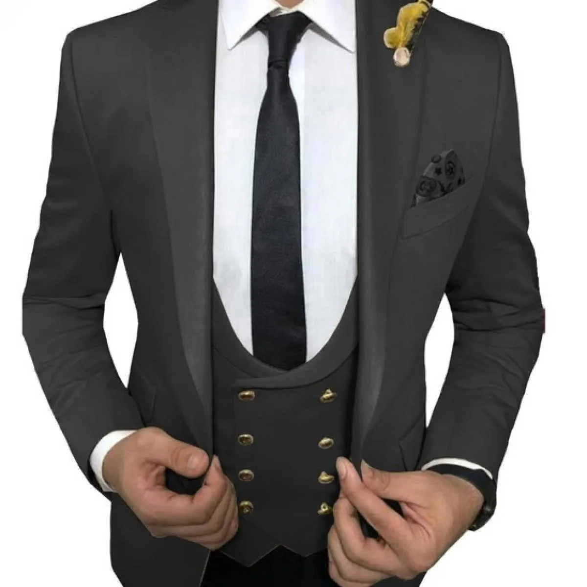 Abiti da uomo casual bianchi slim fit per la cena Smoking da sposa in 3 pezzi con gilet doppiopetto Pantaloni neri Fashio maschi