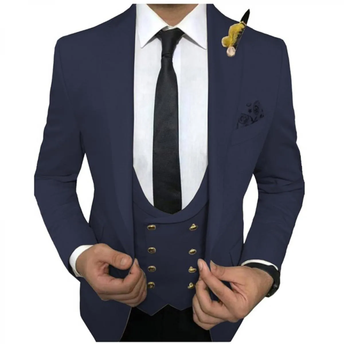 Abiti da uomo casual bianchi slim fit per la cena Smoking da sposa in 3 pezzi con gilet doppiopetto Pantaloni neri Fashio maschi