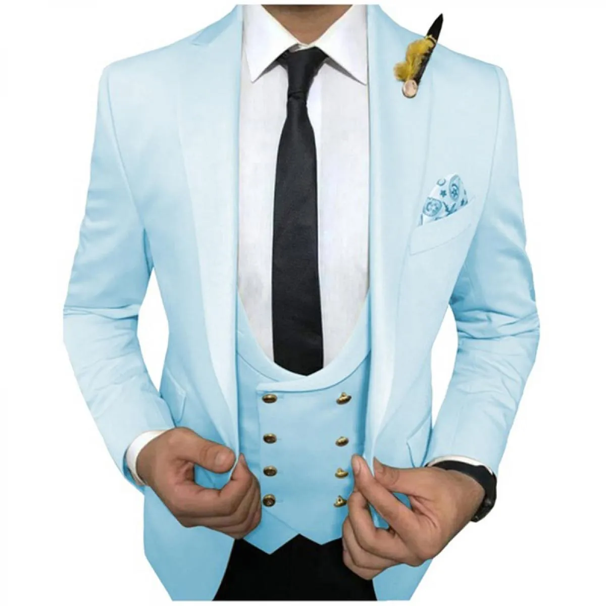Abiti da uomo casual bianchi slim fit per la cena Smoking da sposa in 3 pezzi con gilet doppiopetto Pantaloni neri Fashio maschi