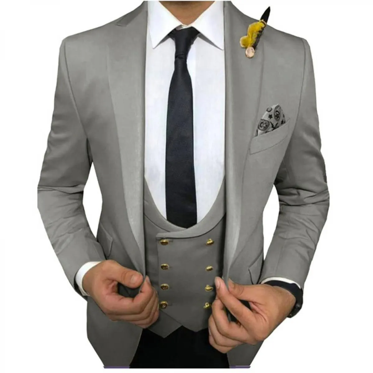 Abiti da uomo casual bianchi slim fit per la cena Smoking da sposa in 3 pezzi con gilet doppiopetto Pantaloni neri Fashio maschi