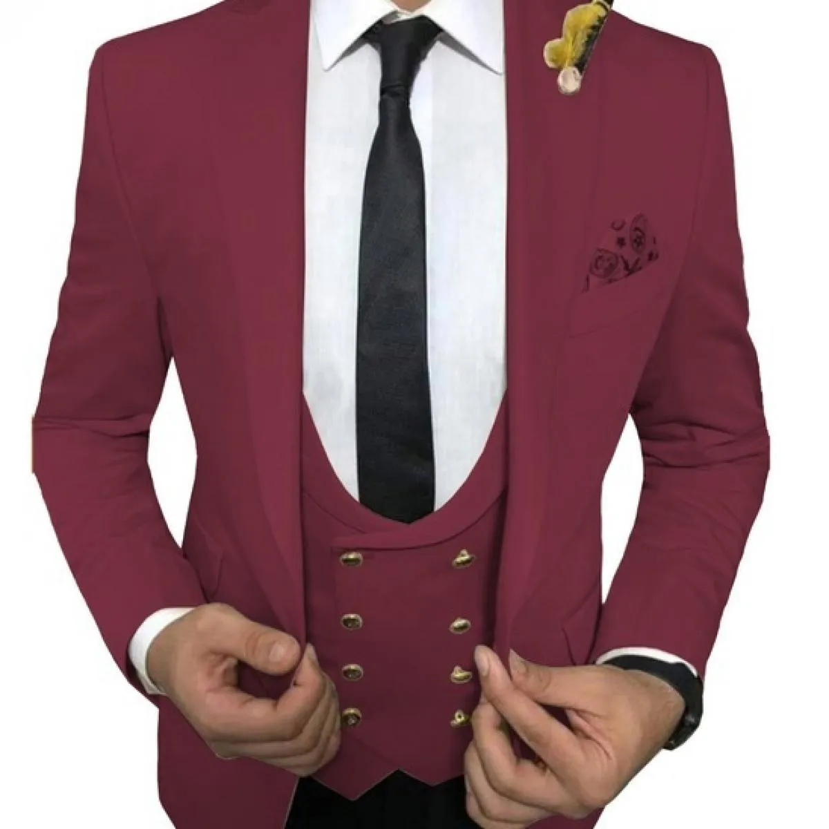 Abiti da uomo casual bianchi slim fit per la cena Smoking da sposa in 3 pezzi con gilet doppiopetto Pantaloni neri Fashio maschi