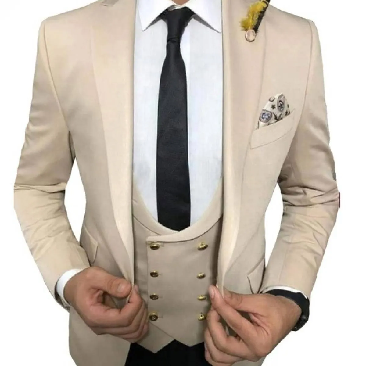 Abiti da uomo casual bianchi slim fit per la cena Smoking da sposa in 3 pezzi con gilet doppiopetto Pantaloni neri Fashio maschi