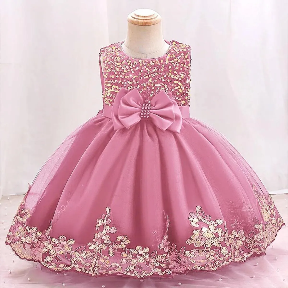 Abito da bambina con paillettes per bambina, nuova festa di Natale, abito da principessa con fiocco, festa di compleanno per bam