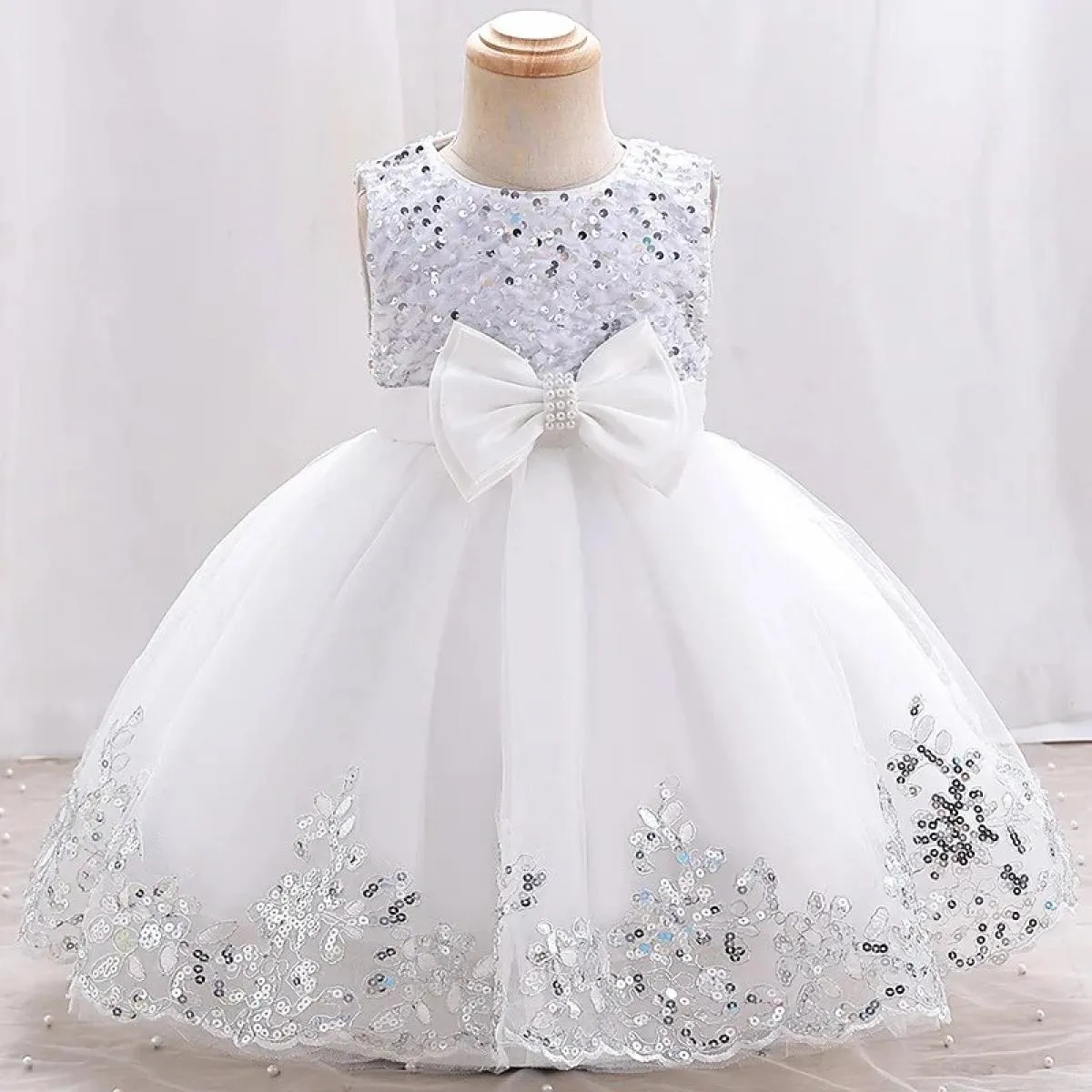 Abito da bambina con paillettes per bambina, nuova festa di Natale, abito da principessa con fiocco, festa di compleanno per bam