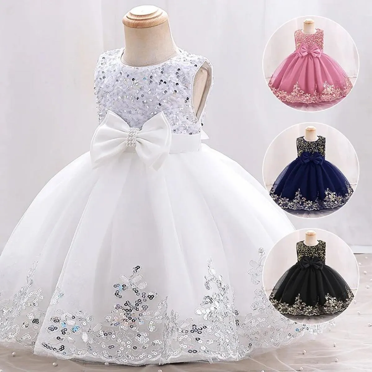 Abito da bambina con paillettes per bambina, nuova festa di Natale, abito da principessa con fiocco, festa di compleanno per bam