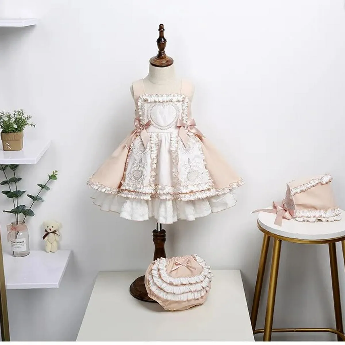 Abito da bambina per bambina Abito da principessa Lolita per ragazza autunnale Abito da cena formale di Natale Set da tre pezzi