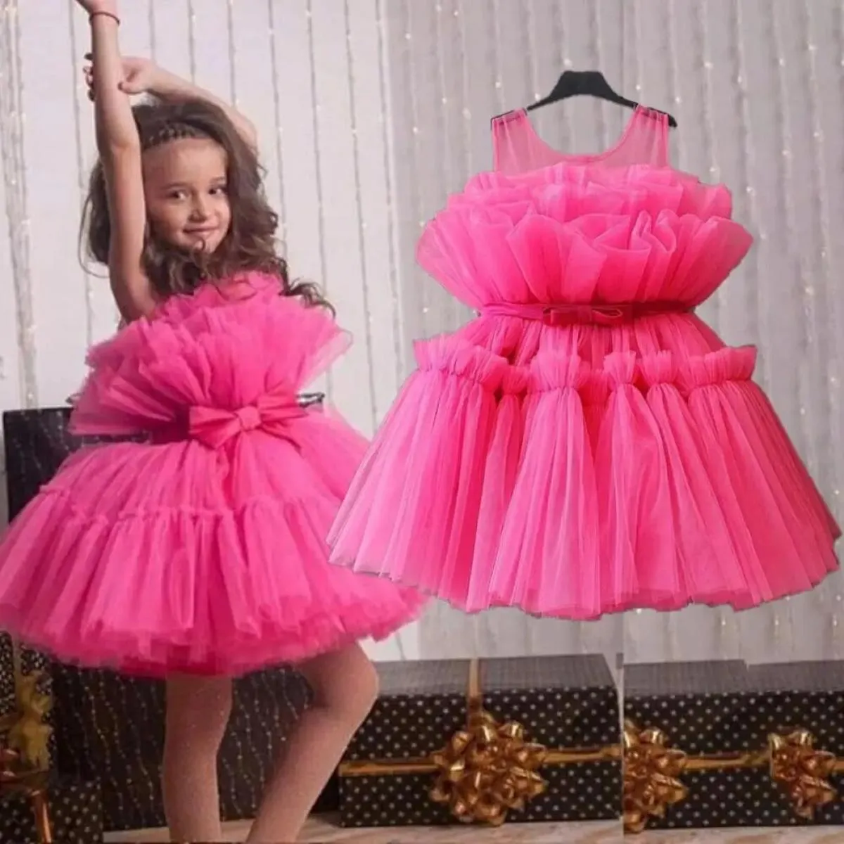 Abito da festa di Natale per ragazza Abito da principessa di compleanno elegante senza maniche in tulle verde Abito da cerimonia