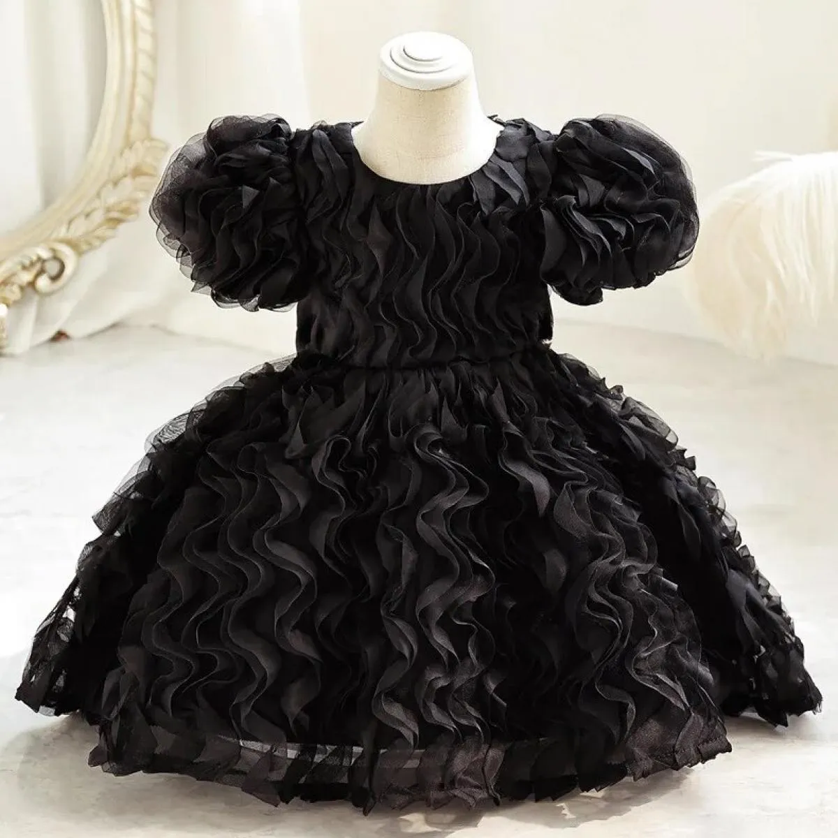 Abito da festa per ragazze Principessa Natale Maniche a palloncino Carino e alla moda Fiocco per bambini Compleanno Abito natali