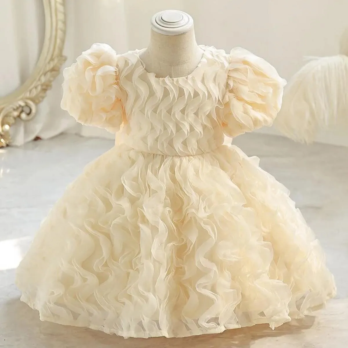 Abito da festa per ragazze Principessa Natale Maniche a palloncino Carino e alla moda Fiocco per bambini Compleanno Abito natali