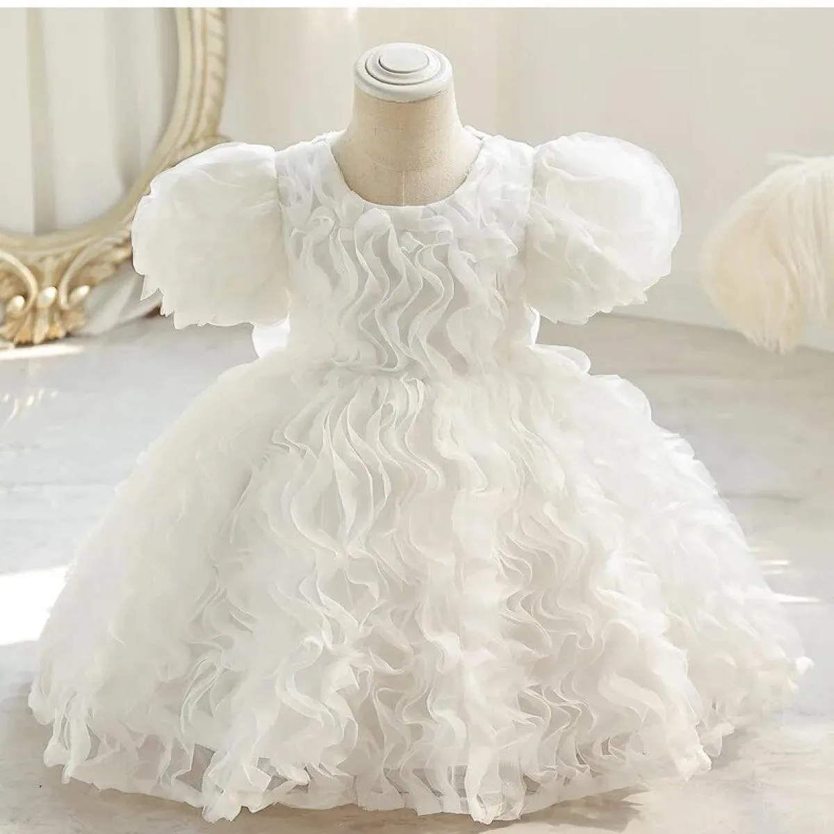 Abito da festa per ragazze Principessa Natale Maniche a palloncino Carino e alla moda Fiocco per bambini Compleanno Abito natali