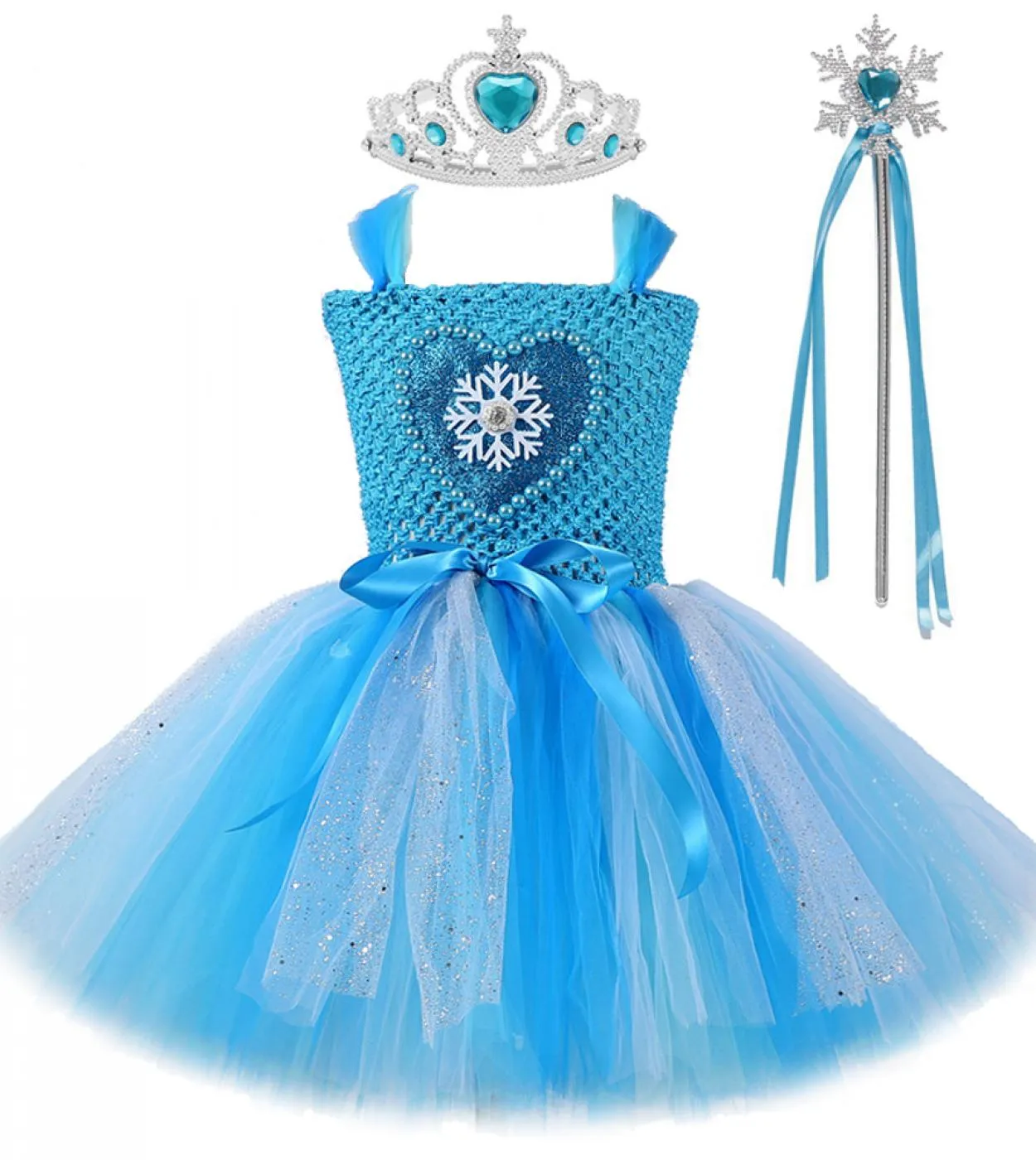 Abito da regina delle nevi blu per ragazze Costume cosplay Halloween Abbigliamento per bambini Abiti da principessa Elsa Tutù so