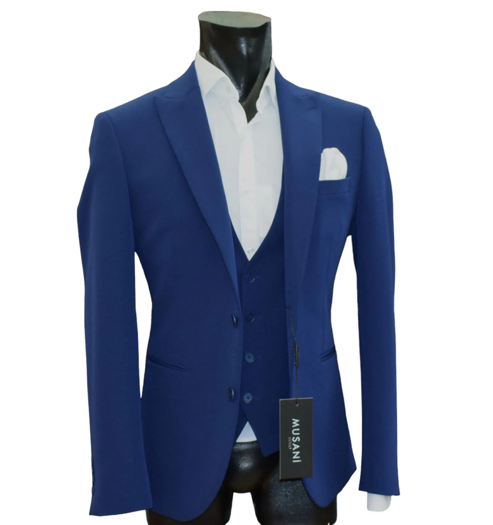 Abito musani bluette con gilet slim fit