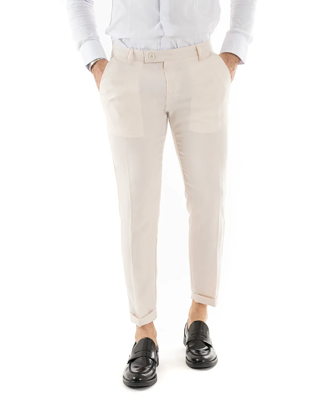Abito Uomo Doppiopetto Vestito Viscosa Completo Giacca Pantaloni Beige Elegante Cerimonia GIOSAL-OU2262A