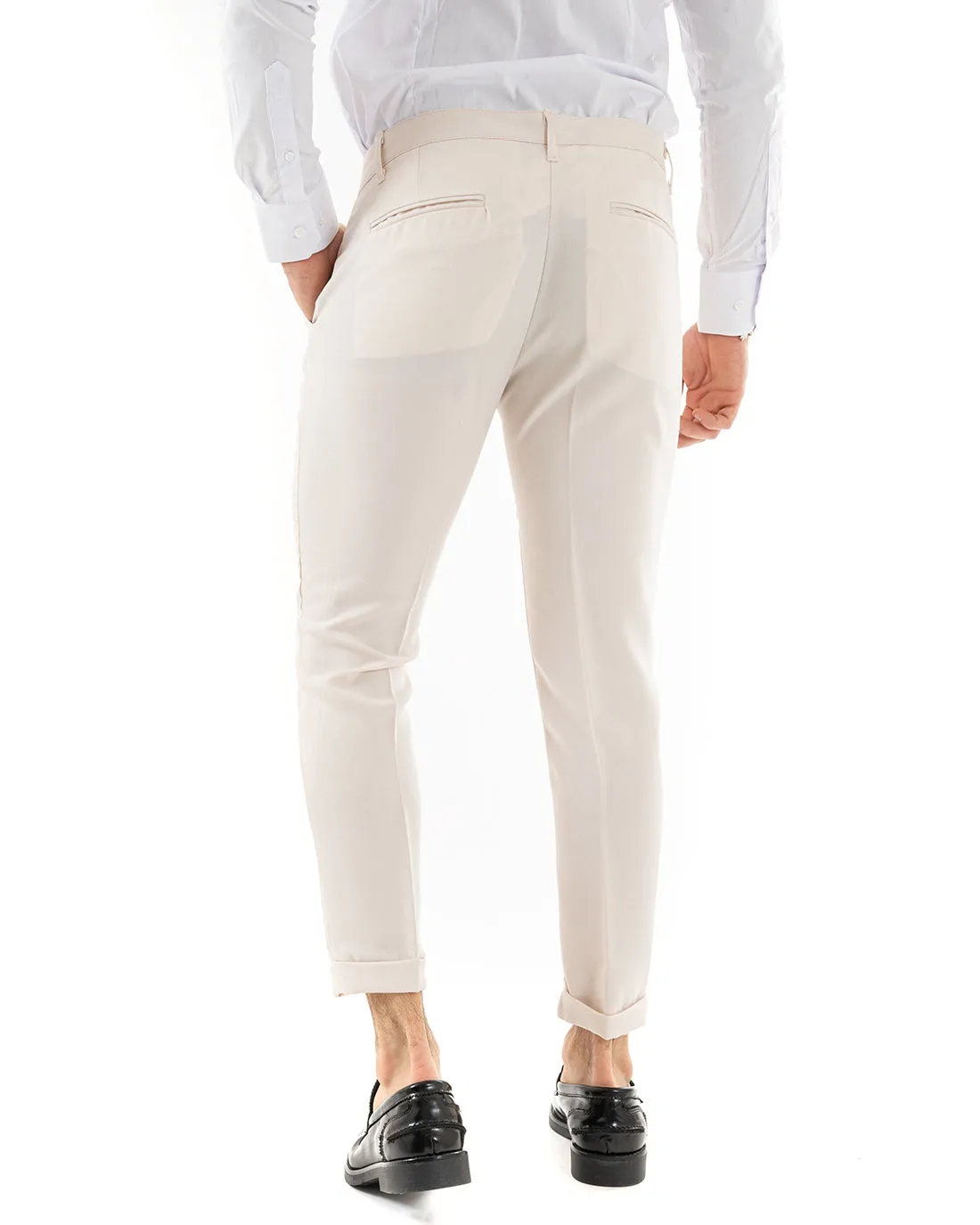 Abito Uomo Doppiopetto Vestito Viscosa Completo Giacca Pantaloni Beige Elegante Cerimonia GIOSAL-OU2262A