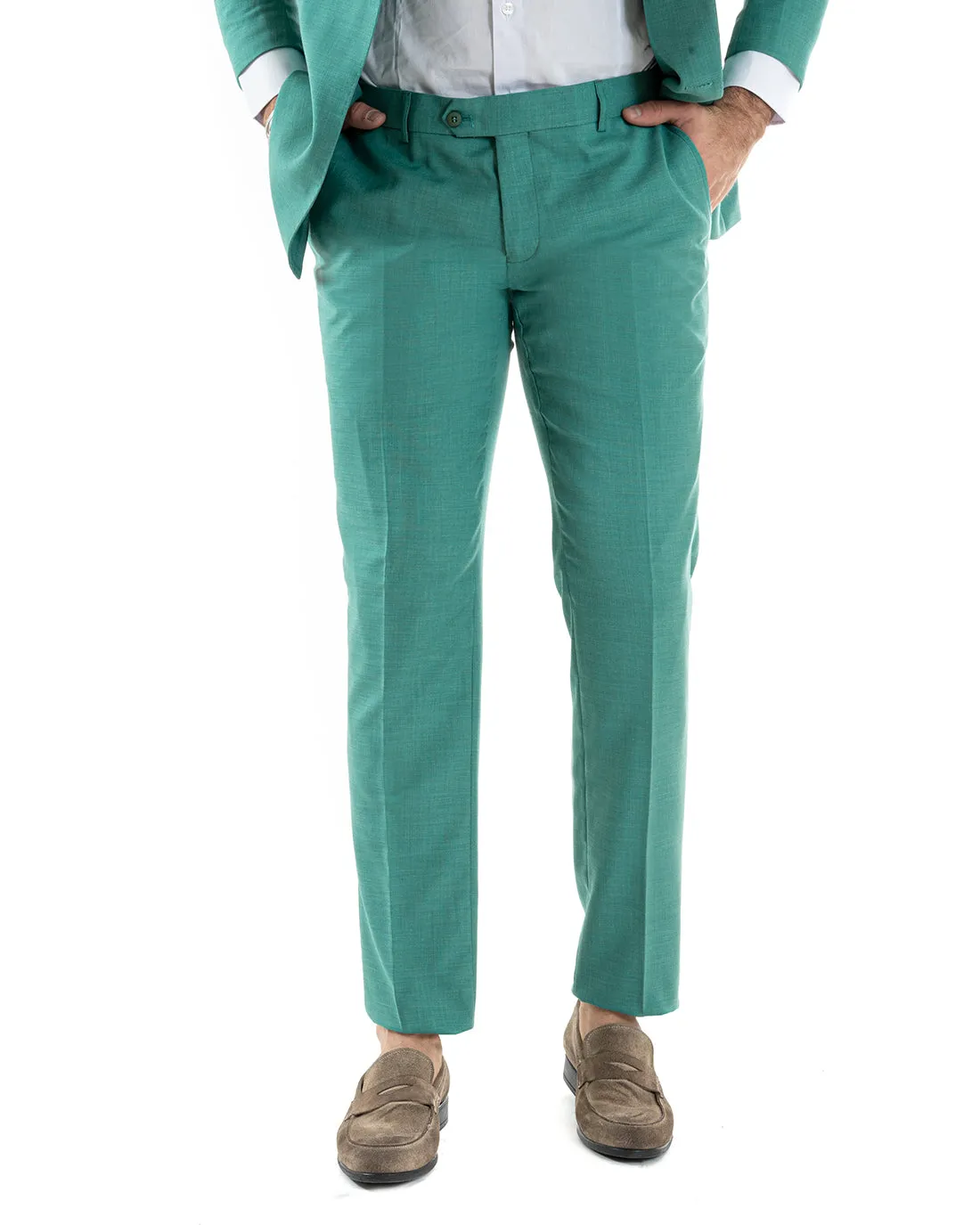 Abito Uomo Doppiopetto Vestito Viscosa Completo Giacca Pantaloni Verde Acqua Elegante Cerimonia GIOSAL-OU2256A