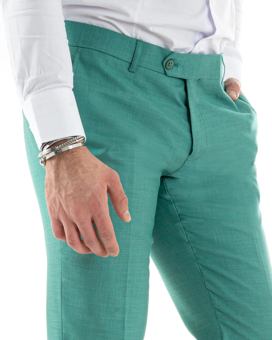 Abito Uomo Doppiopetto Vestito Viscosa Completo Giacca Pantaloni Verde Acqua Elegante Cerimonia GIOSAL-OU2256A