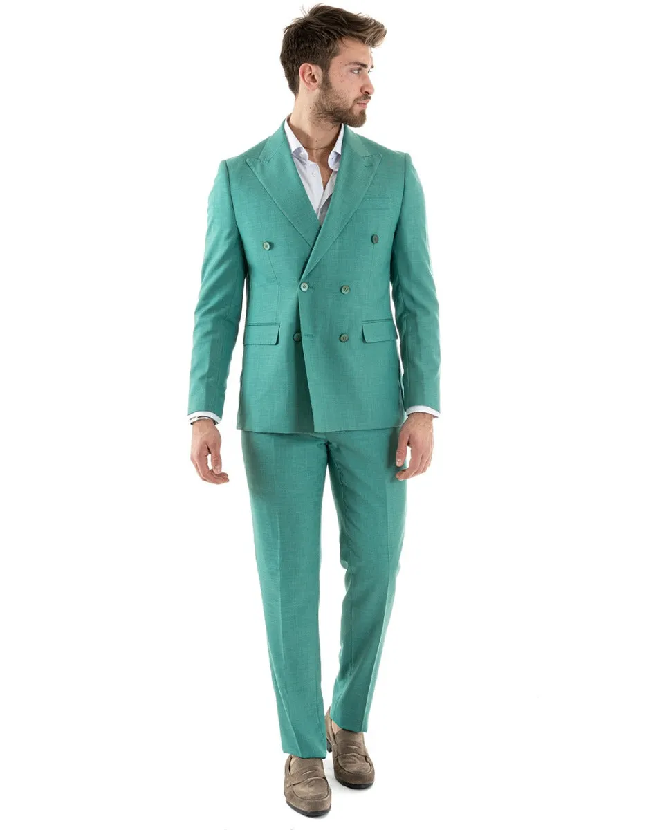 Abito Uomo Doppiopetto Vestito Viscosa Completo Giacca Pantaloni Verde Acqua Elegante Cerimonia GIOSAL-OU2256A
