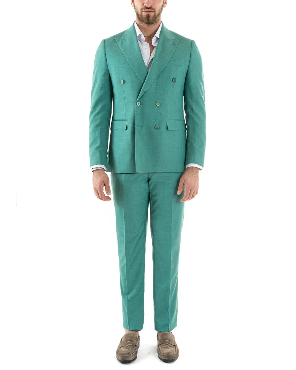 Abito Uomo Doppiopetto Vestito Viscosa Completo Giacca Pantaloni Verde Acqua Elegante Cerimonia GIOSAL-OU2256A