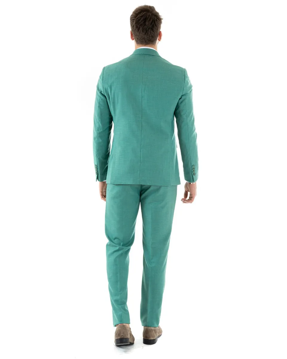 Abito Uomo Doppiopetto Vestito Viscosa Completo Giacca Pantaloni Verde Acqua Elegante Cerimonia GIOSAL-OU2256A