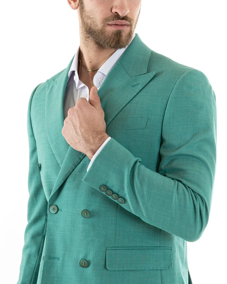 Abito Uomo Doppiopetto Vestito Viscosa Completo Giacca Pantaloni Verde Acqua Elegante Cerimonia GIOSAL-OU2256A
