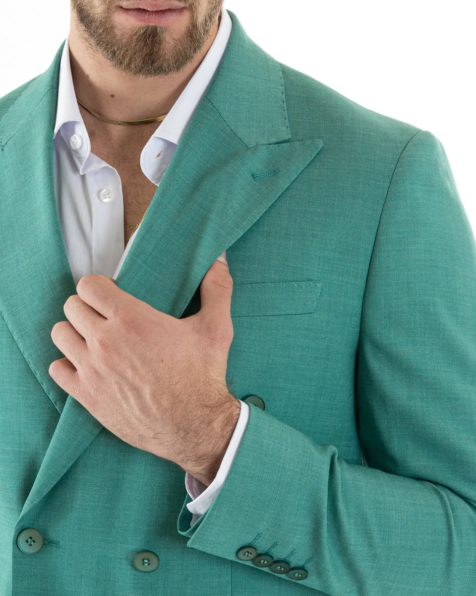 Abito Uomo Doppiopetto Vestito Viscosa Completo Giacca Pantaloni Verde Acqua Elegante Cerimonia GIOSAL-OU2256A