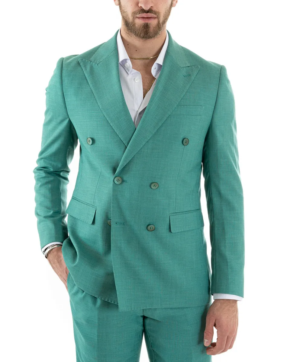 Abito Uomo Doppiopetto Vestito Viscosa Completo Giacca Pantaloni Verde Acqua Elegante Cerimonia GIOSAL-OU2256A