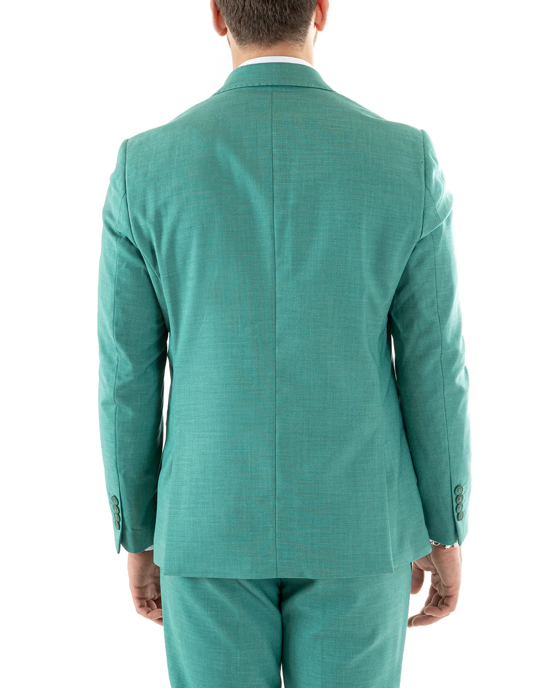 Abito Uomo Doppiopetto Vestito Viscosa Completo Giacca Pantaloni Verde Acqua Elegante Cerimonia GIOSAL-OU2256A
