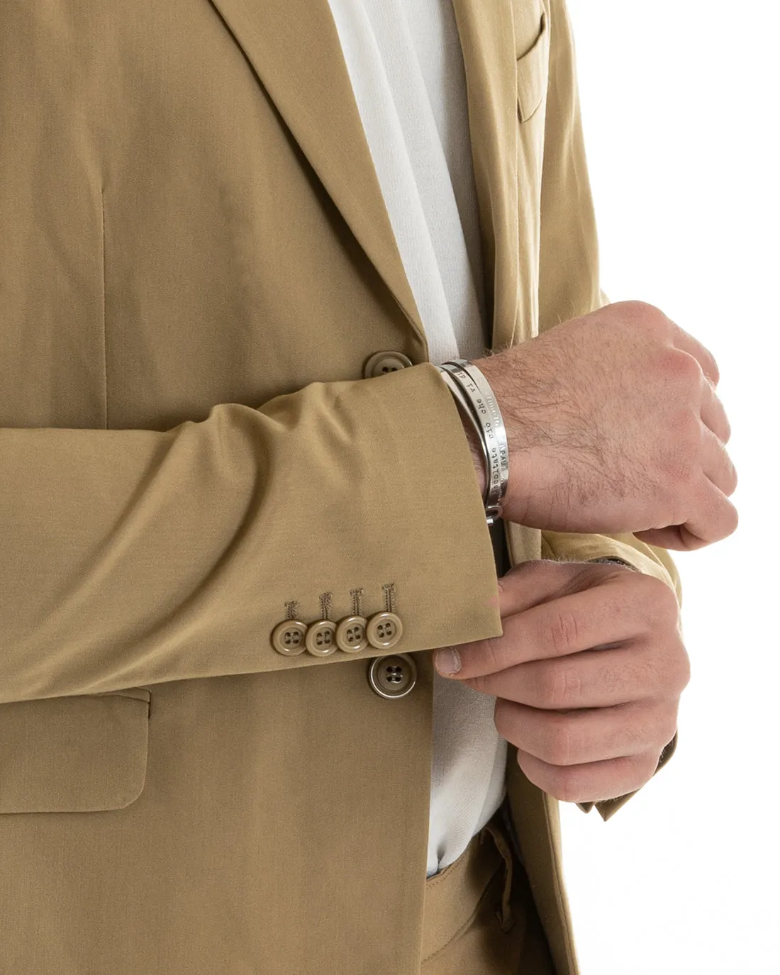 Abito Uomo Monopetto Completo Viscosa Sartoriale Giacca Pantaloni Camel Elegante Casual GIOSAL-OU2241A