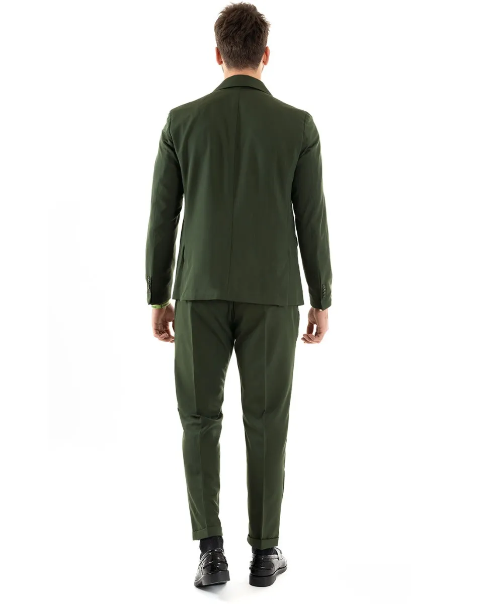 Abito Uomo Monopetto Completo Viscosa Sartoriale Giacca Pantaloni Verde Elegante Casual GIOSAL-OU2237A