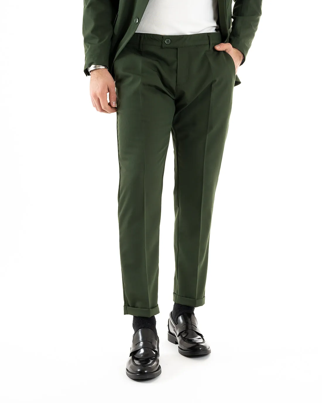 Abito Uomo Monopetto Completo Viscosa Sartoriale Giacca Pantaloni Verde Elegante Casual GIOSAL-OU2237A