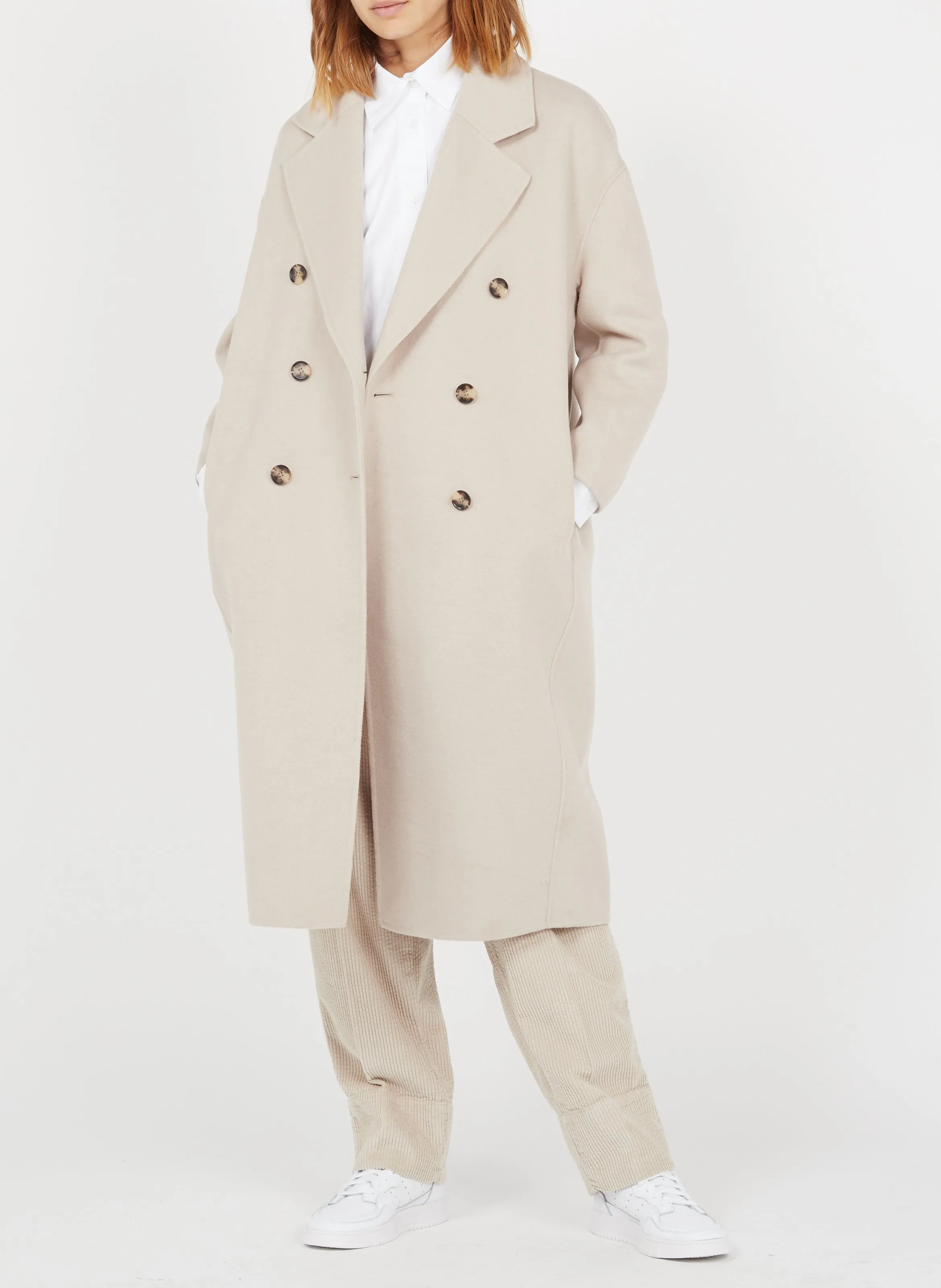  AMERICAN VINTAGE   PADOW - Pantaloni larghi a vita alta in velluto a coste | Beige