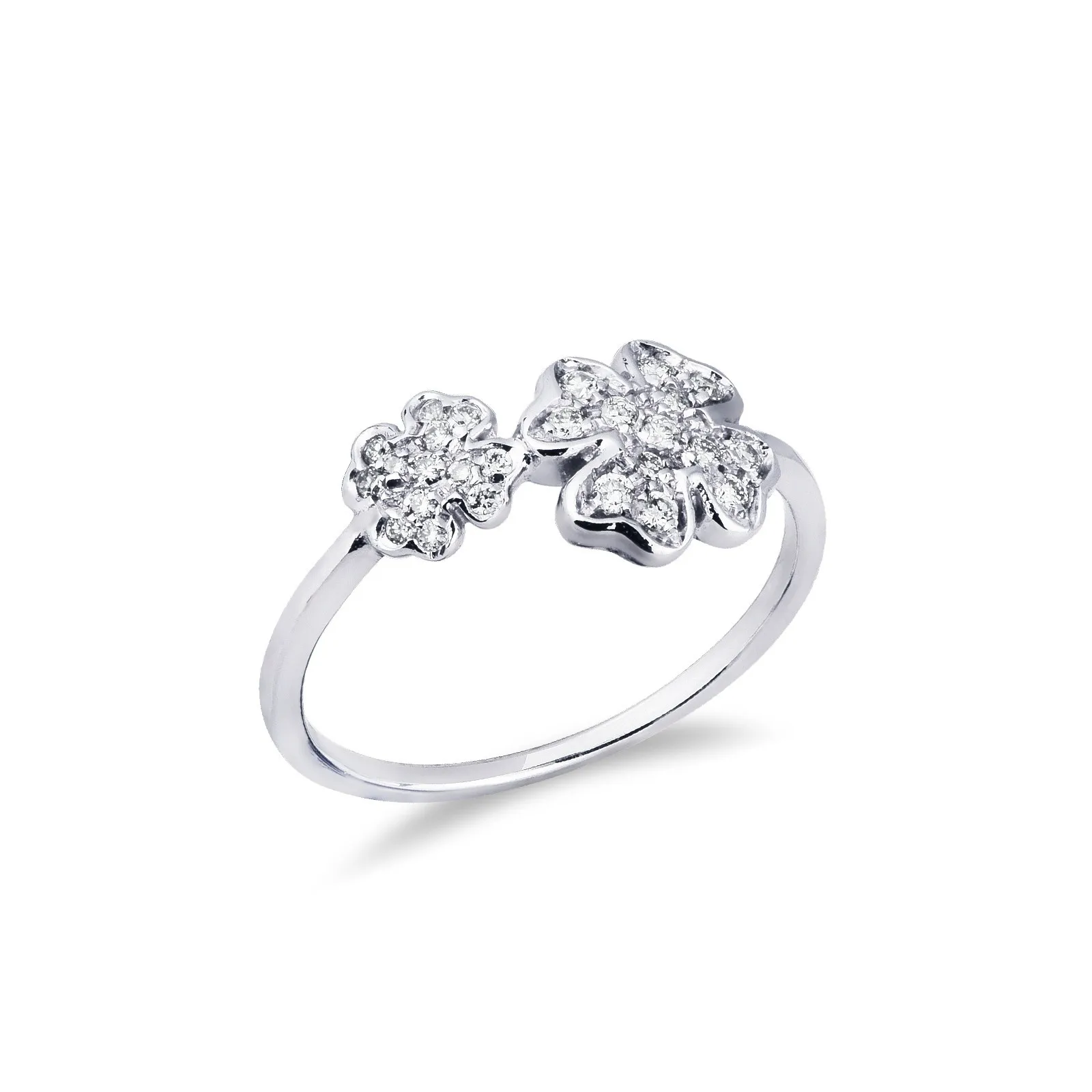 Anello in oro bianco 18k con Quadrifogli in diamanti