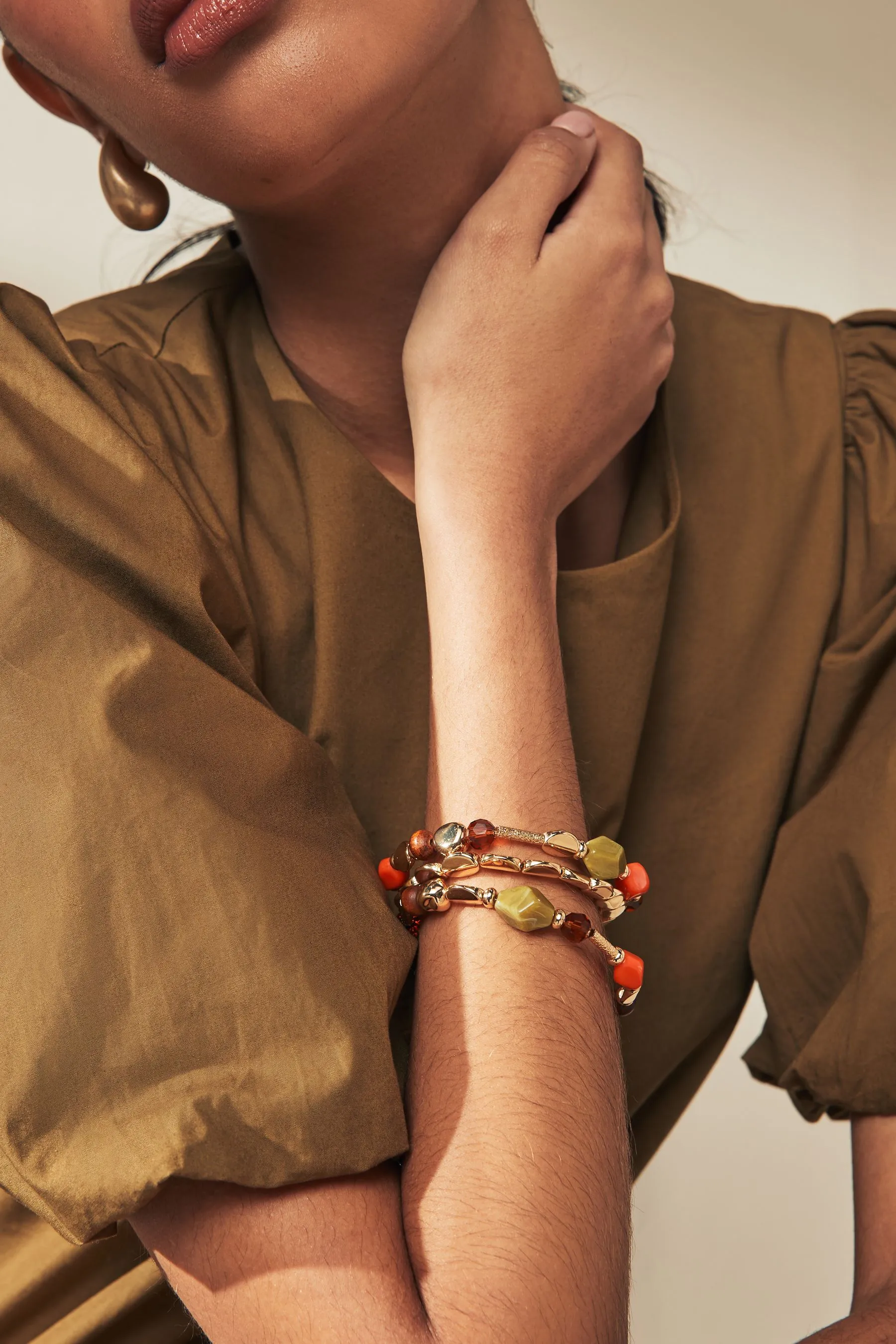 Arancione  - Oro - braccialetto con perline Confezione