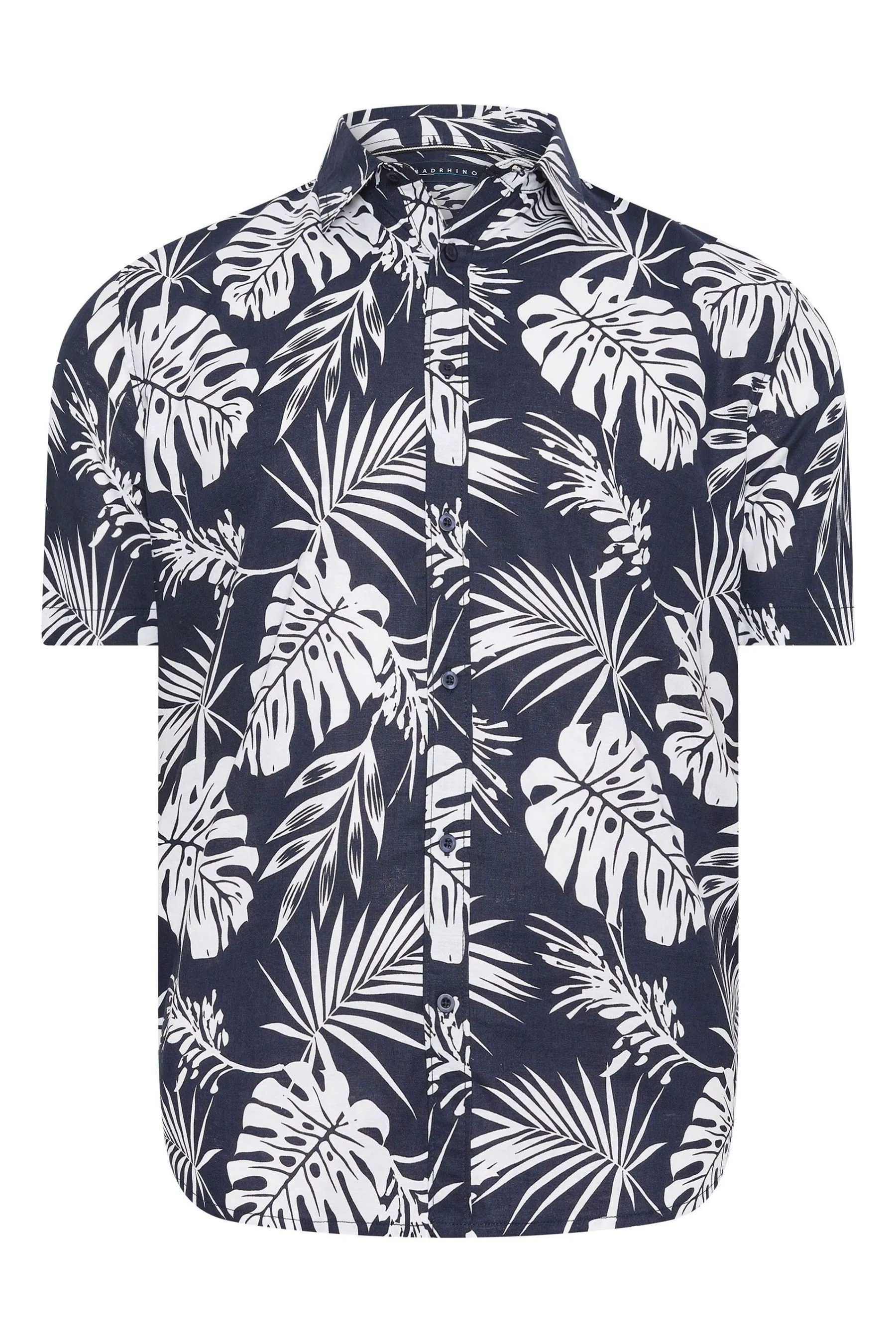 BadRhino Big & Tall BadRhino - Camicia in Marrone pregiato in lino con Stampa Manica corta tropicale