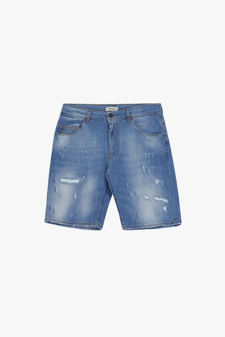 Bermuda jeans effetto délavé con abrasioni