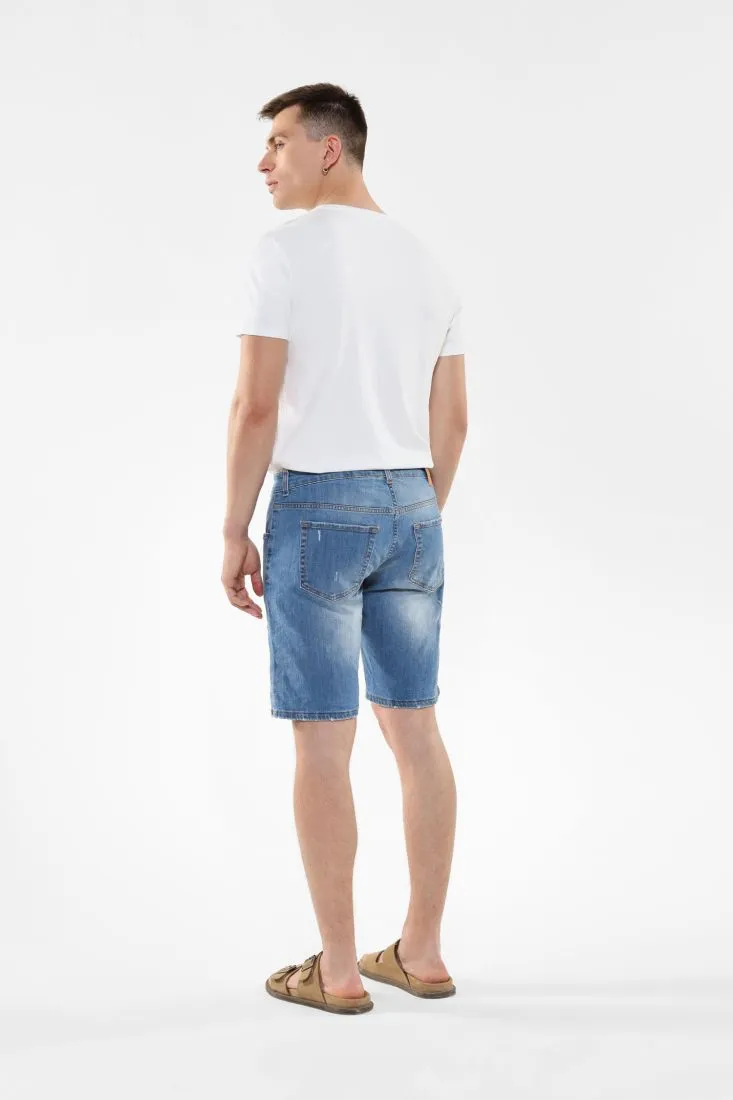 Bermuda jeans effetto délavé con abrasioni