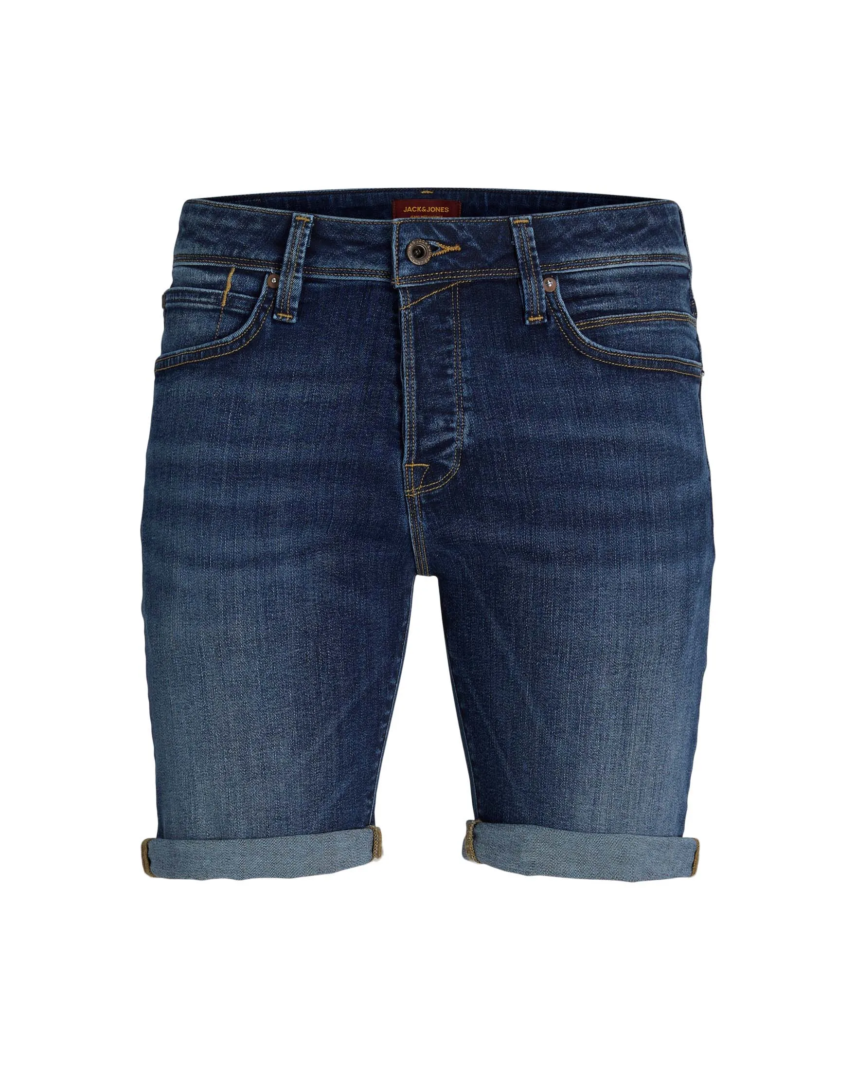 Bermuda regular-fit in denim di cotone stretch lavaggio scuro stone washed con baffature