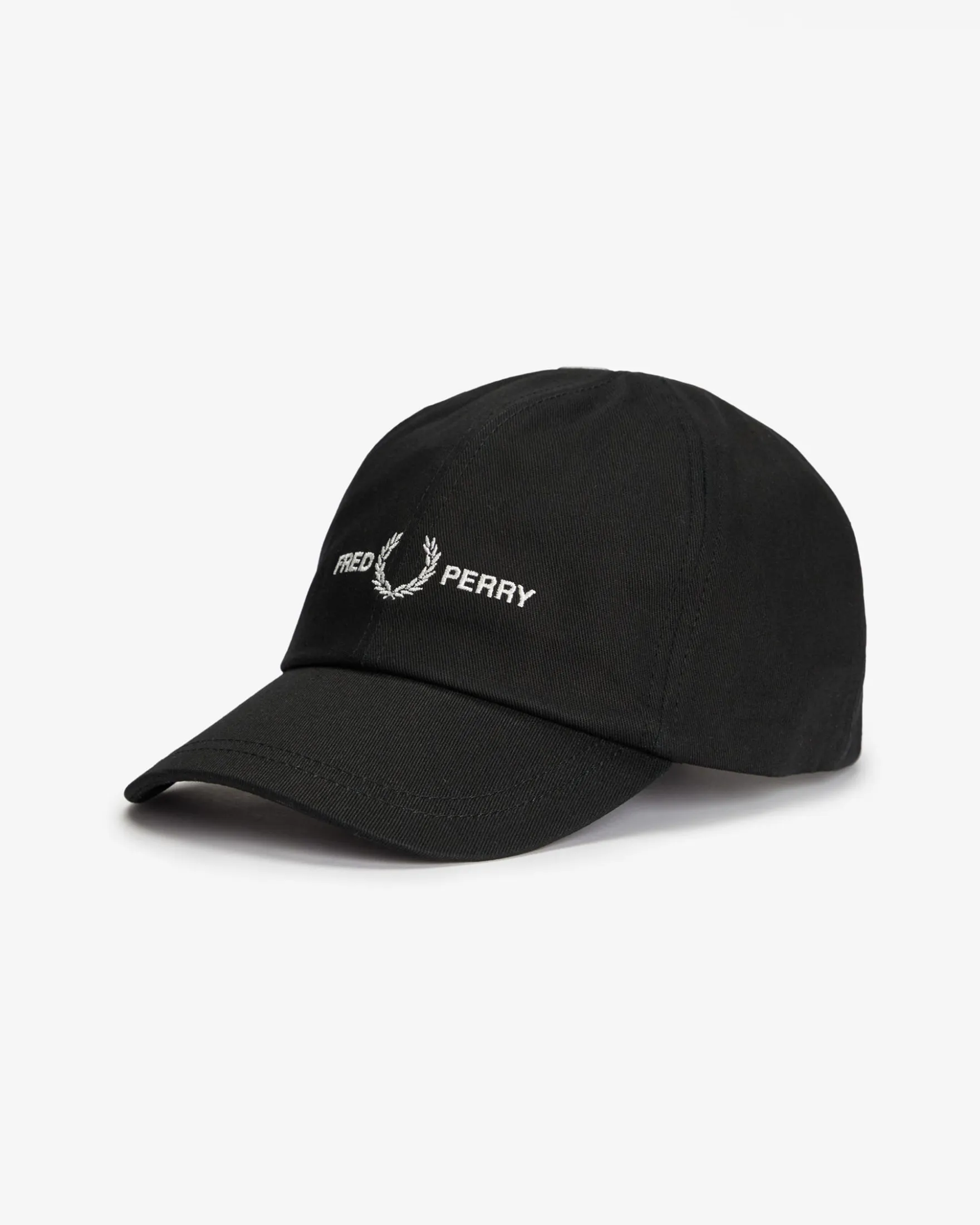 Berretto nero in twill di cotone con frontino e logo ricamato