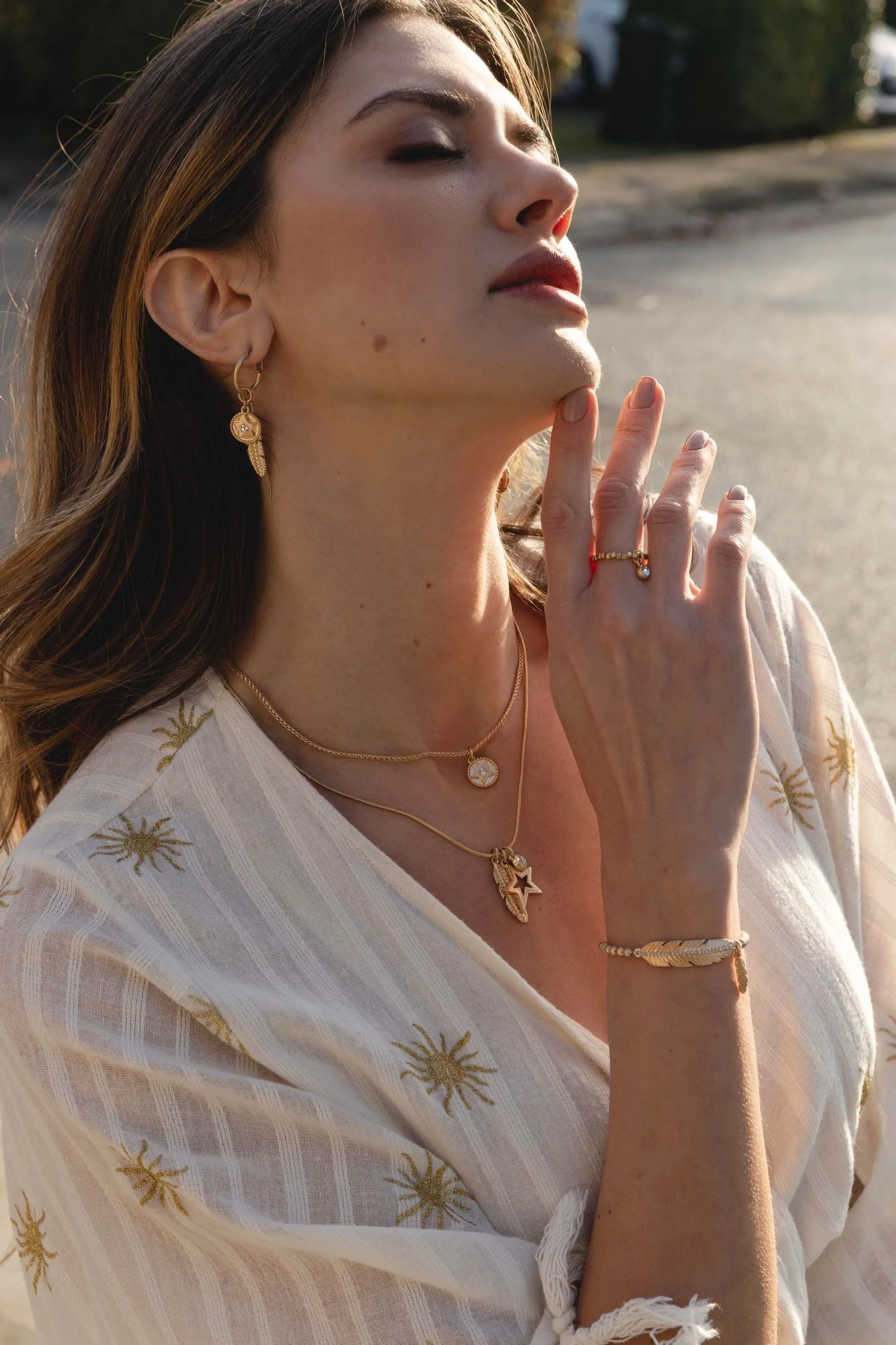 Bibi Bijoux Oro - Braccialetto dell'amicizia con piuma di pavé