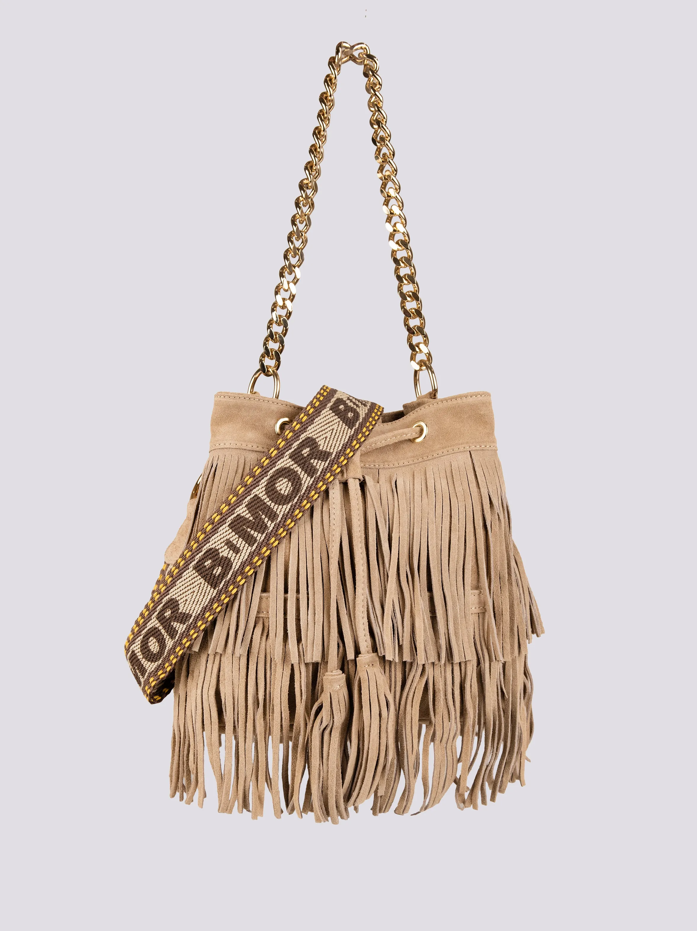 BORSA A SECCHIELLO CON FRANGE IN CAMOSCIO beige WILD