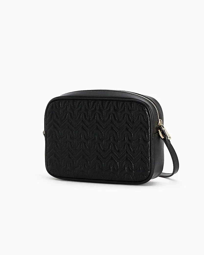 Borsa nera in pelle trapuntata a motivo monogram con tracolla regolabile