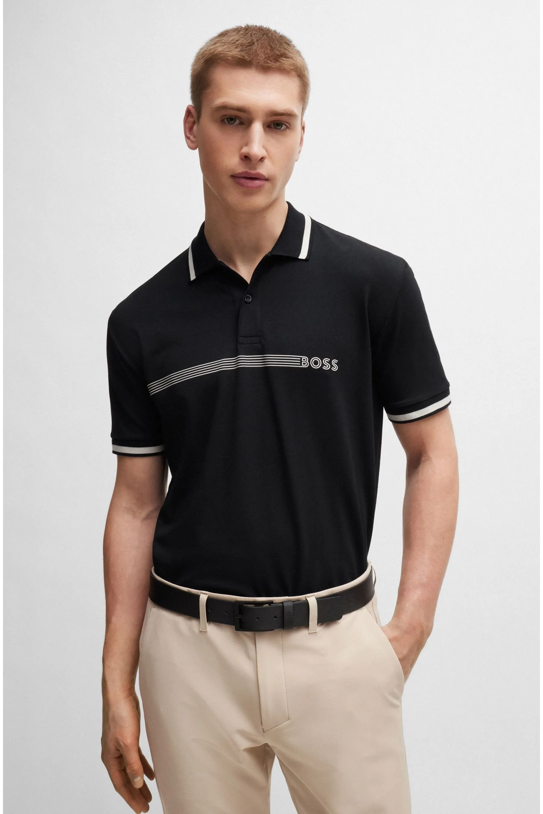 BOSS - Polo inBlend in cotone con logo e righe