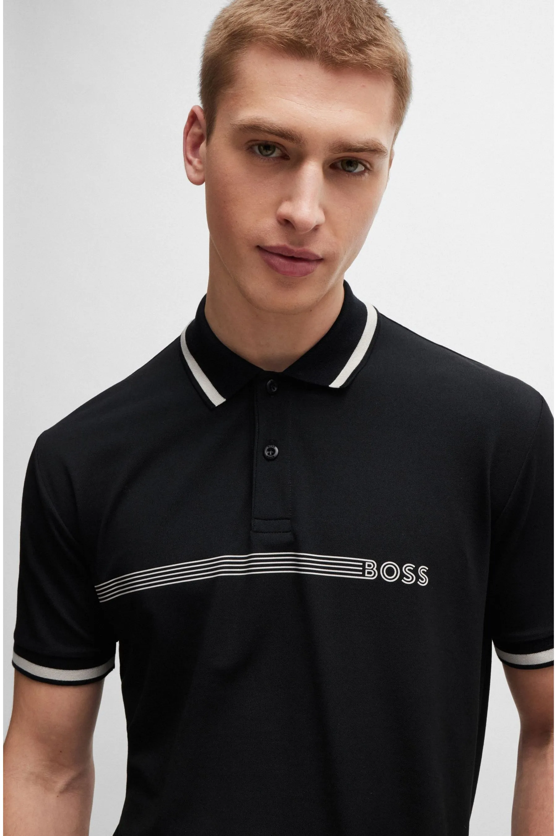 BOSS - Polo inBlend in cotone con logo e righe