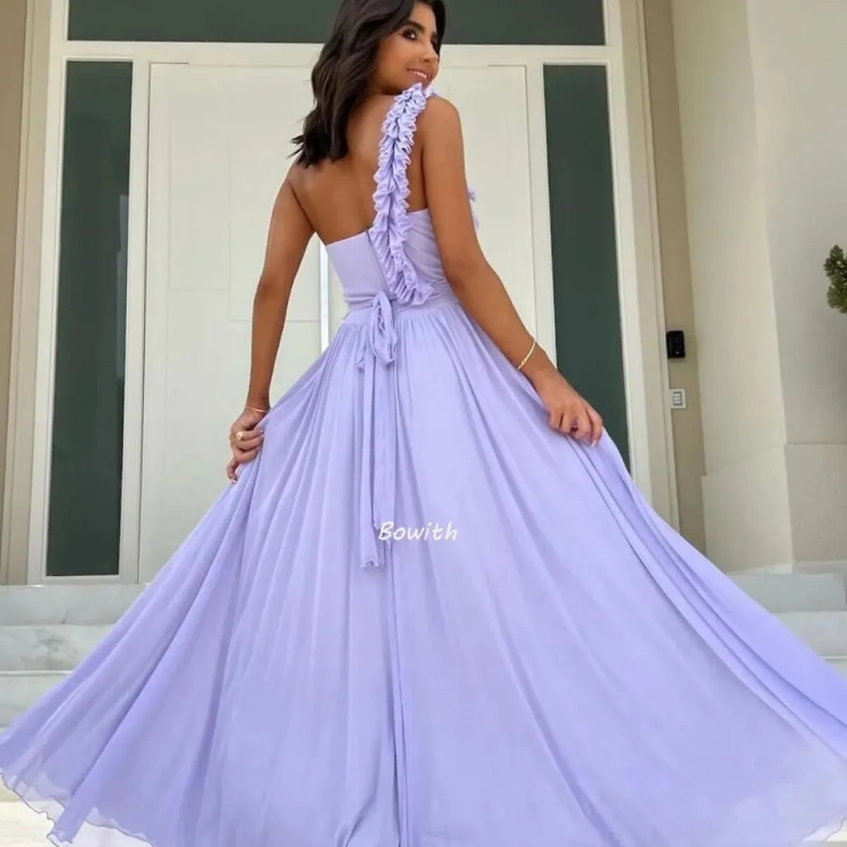 Bowith Abiti da festa color lavanda Abito da sera monospalla Pieghe Abito da sera formale per donna Elegante Capodanno Natale