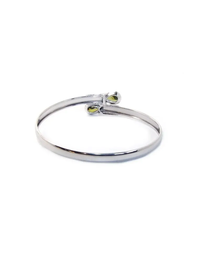 Bracciale donna argento 925 schiava aperto contrarie' zircone verde  goccia 2 griffe