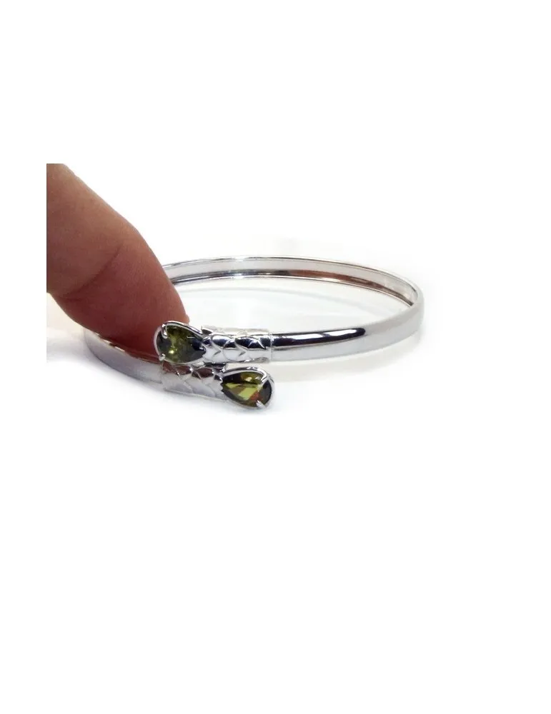 Bracciale donna argento 925 schiava aperto contrarie' zircone verde  goccia 2 griffe