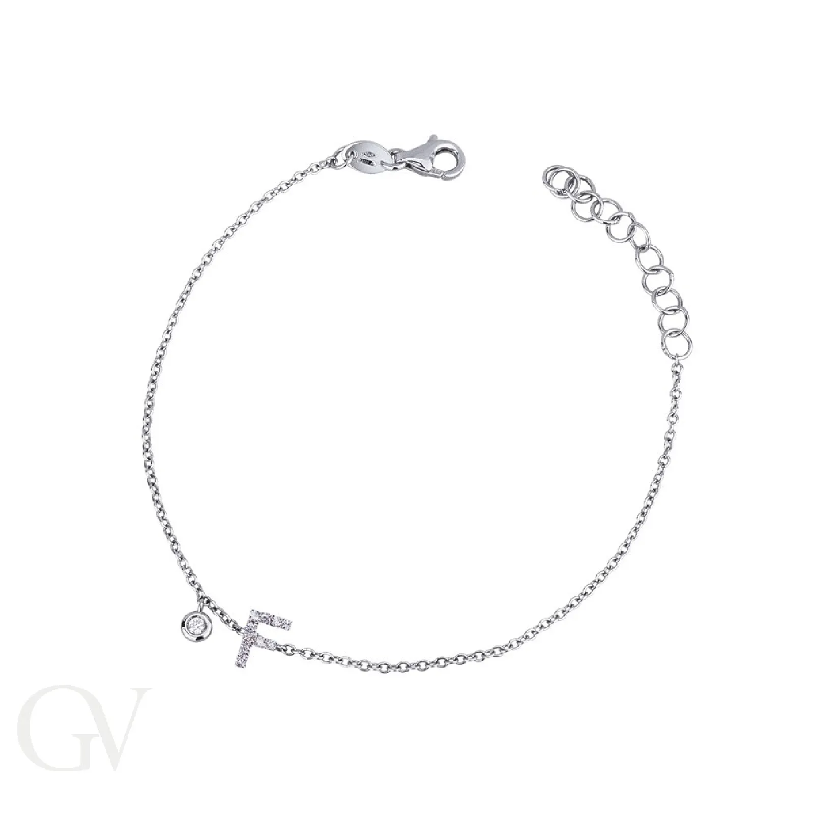 Bracciale lettera F in oro bianco 18k con diamanti
